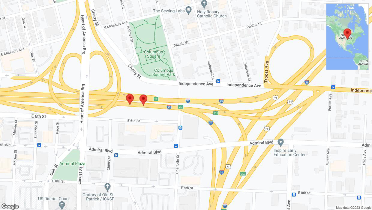 A detailed map that shows the affected road due to 'Broken down vehicle on eastbound I-70/I-35 in Kansas City' on September 22nd at 12:01 p.m.