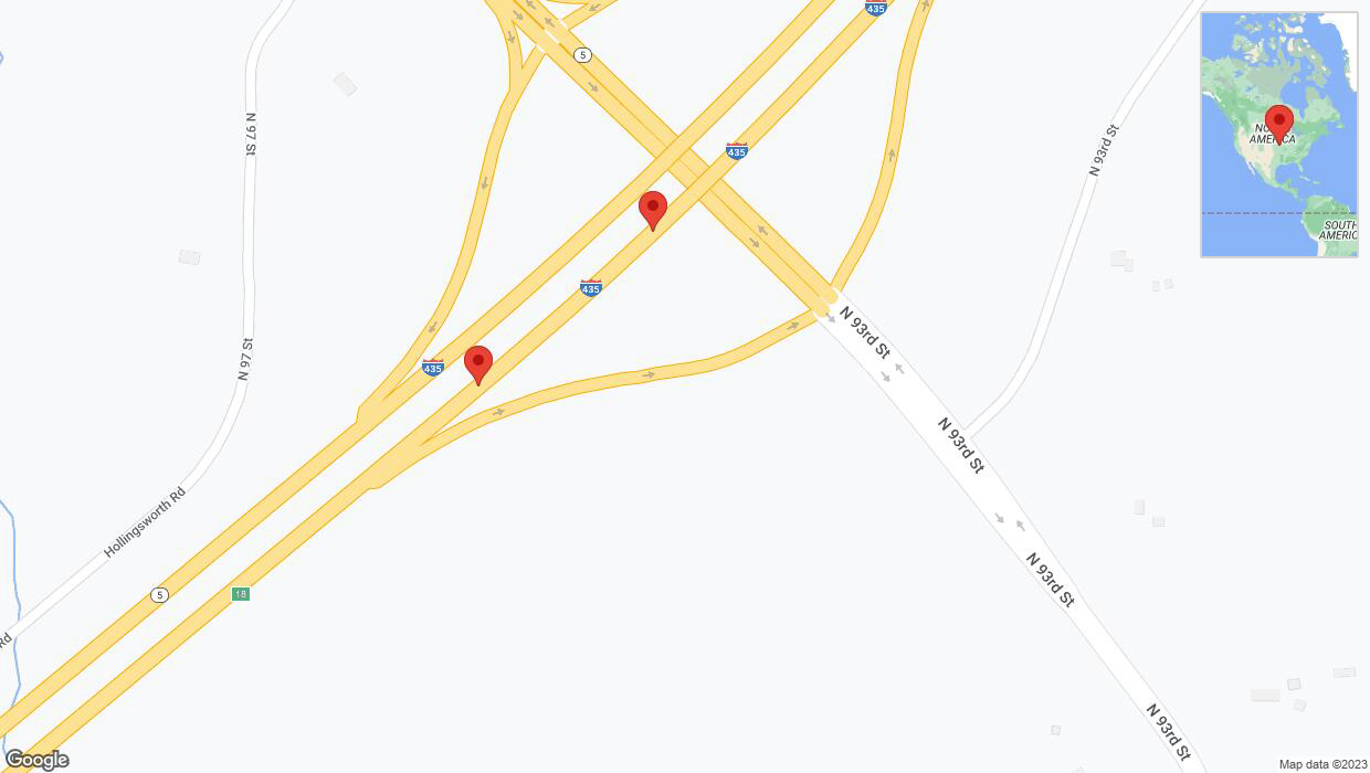 A detailed map that shows the affected road due to 'Broken down vehicle on northbound I-435 in Kansas City' on September 22nd at 12:07 p.m.