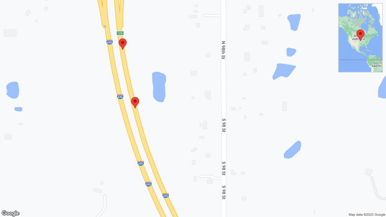 A detailed map that shows the affected road due to 'Broken down vehicle on northbound I-435 in Edwardsville' on September 22nd at 1:25 p.m.