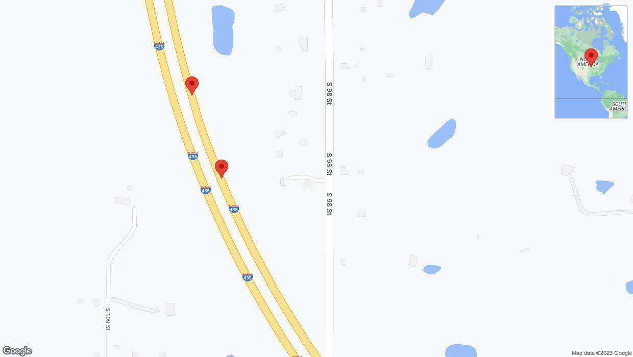 A detailed map that shows the affected road due to 'Broken down vehicle on northbound I-435 in Edwardsville' on September 22nd at 1:55 p.m.