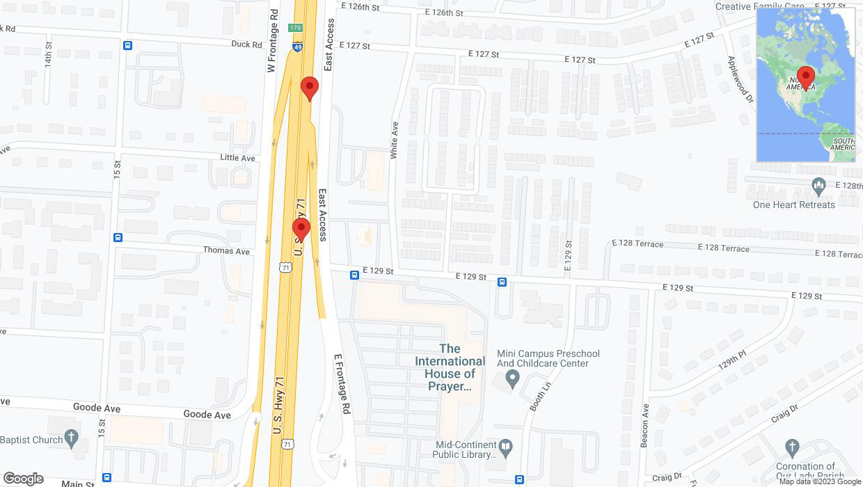 A detailed map that shows the affected road due to 'Broken down vehicle on northbound I-40/US-71 in Grandview' on September 22nd at 2:01 p.m.