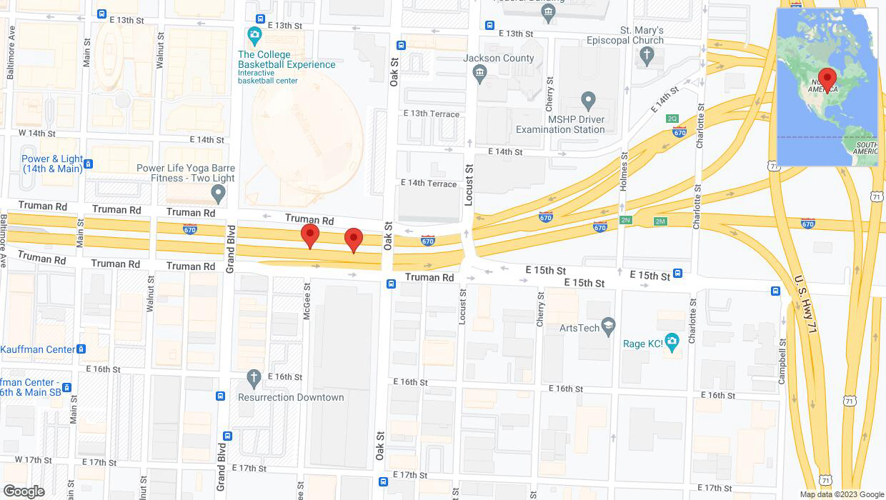 A detailed map that shows the affected road due to 'Broken down vehicle on eastbound I-670 in Kansas City' on September 22nd at 2:07 p.m.