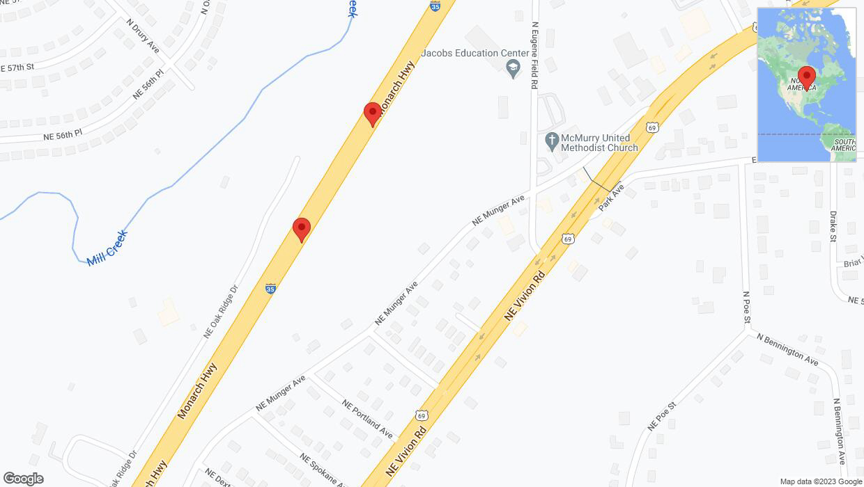A detailed map that shows the affected road due to 'Warning: Crash on northbound I-35 in Kansas City' on September 22nd at 2:49 p.m.