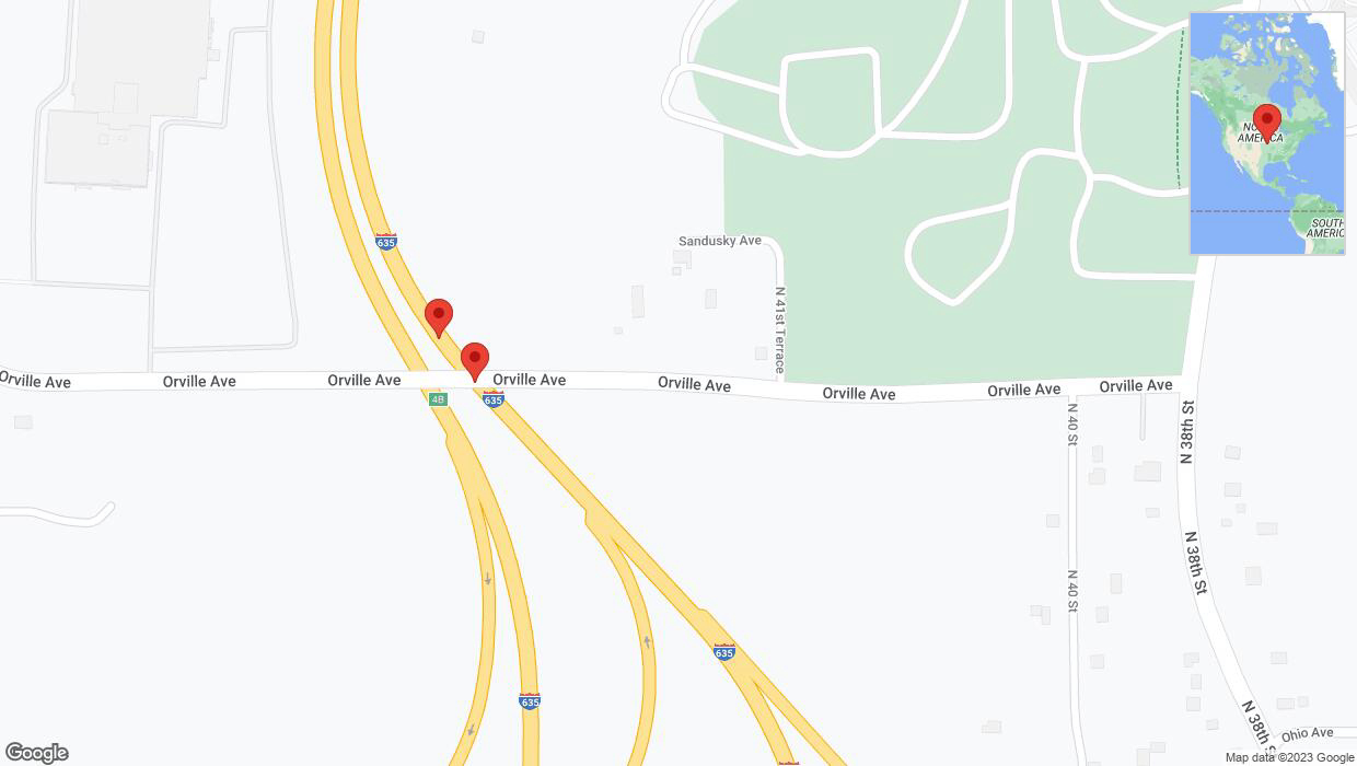 A detailed map that shows the affected road due to 'Broken down vehicle on northbound I-635 in Kansas City' on September 22nd at 2:55 p.m.