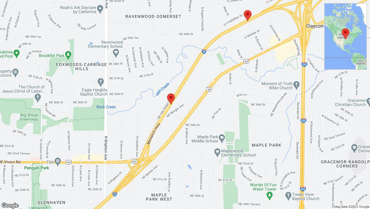 A detailed map that shows the affected road due to 'Warning in Kansas City: Crash reported on northbound I-35' on September 22nd at 3:49 p.m.