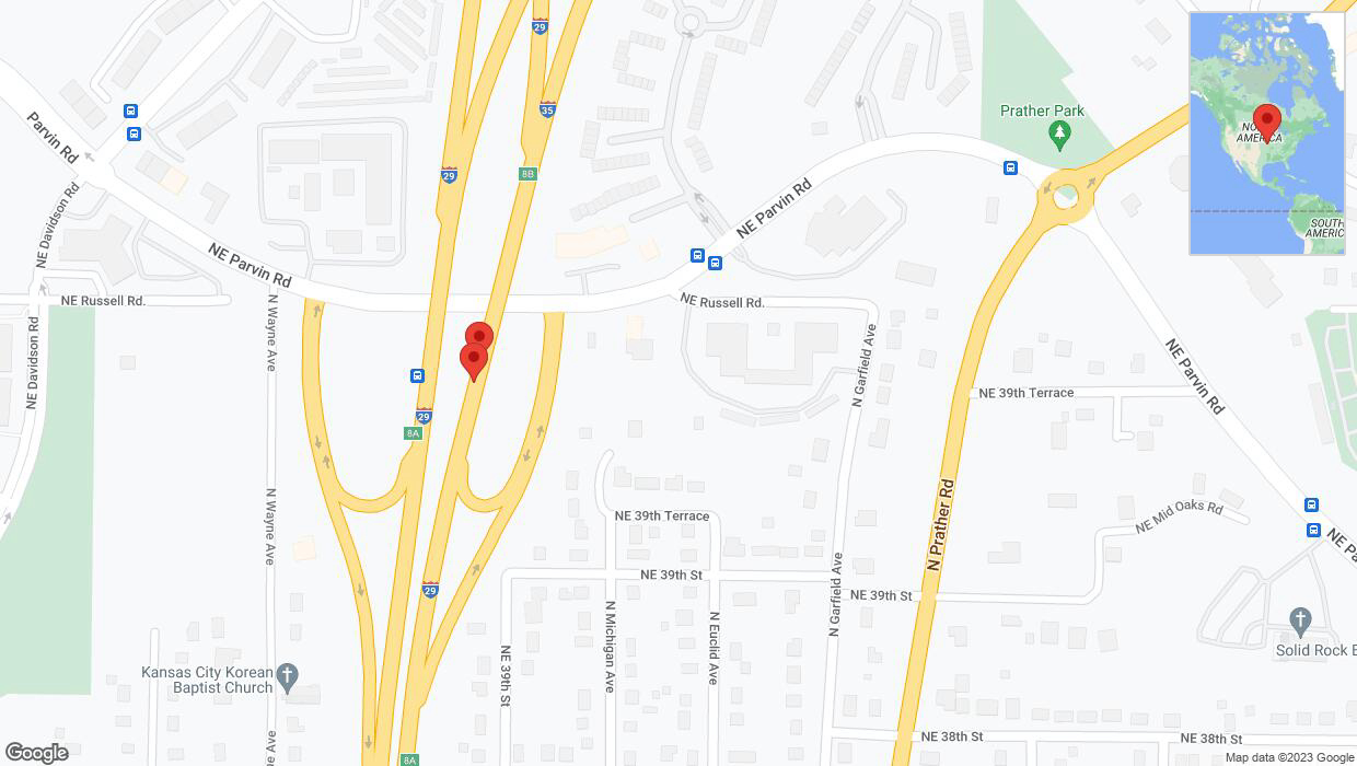 A detailed map that shows the affected road due to 'Broken down vehicle on northbound I-29/I-35 in Kansas City' on September 22nd at 3:55 p.m.
