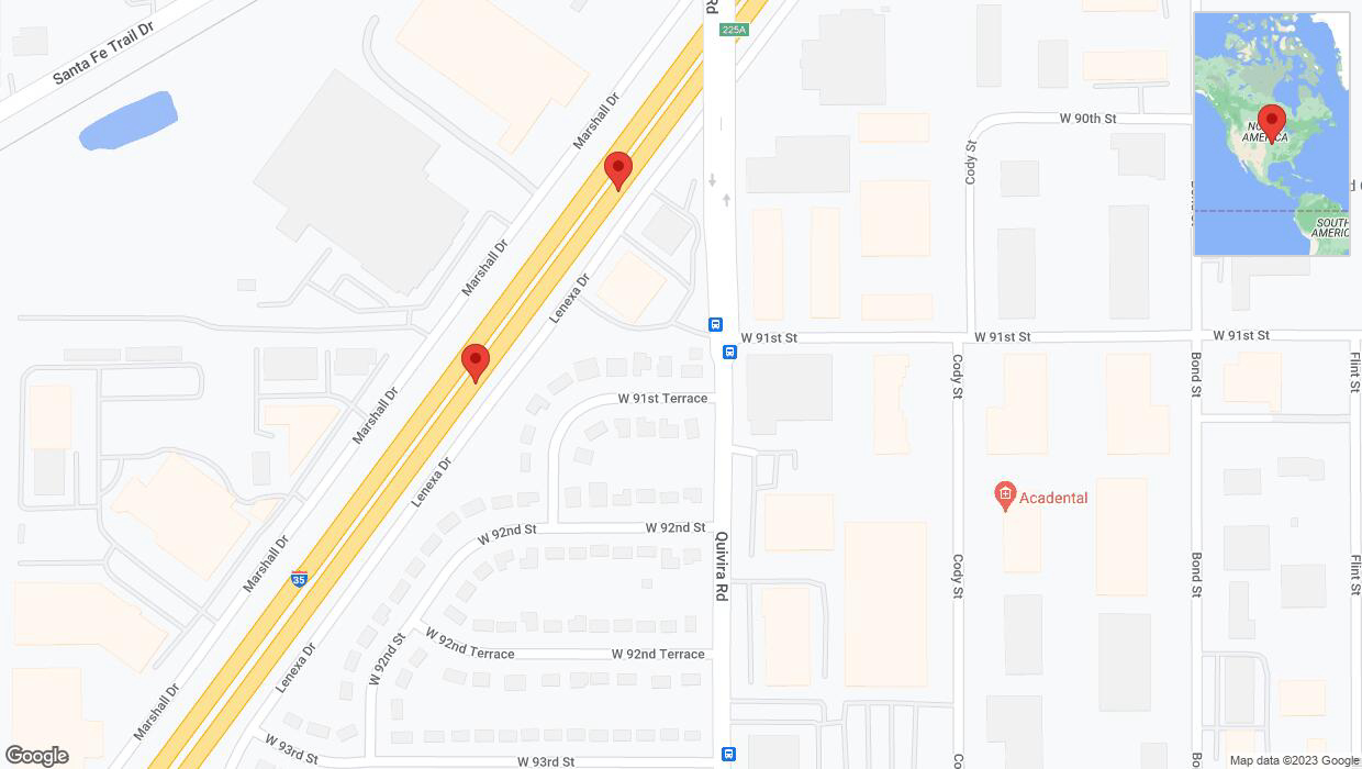 A detailed map that shows the affected road due to 'Broken down vehicle on eastbound I-35 in Lenexa' on September 22nd at 4:13 p.m.