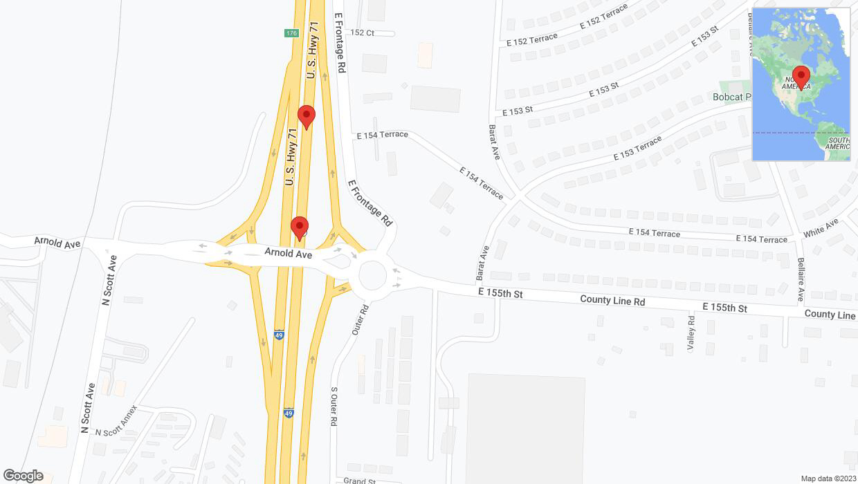 A detailed map that shows the affected road due to 'Broken down vehicle on northbound I-40/US-71 in Grandview' on September 22nd at 4:37 p.m.