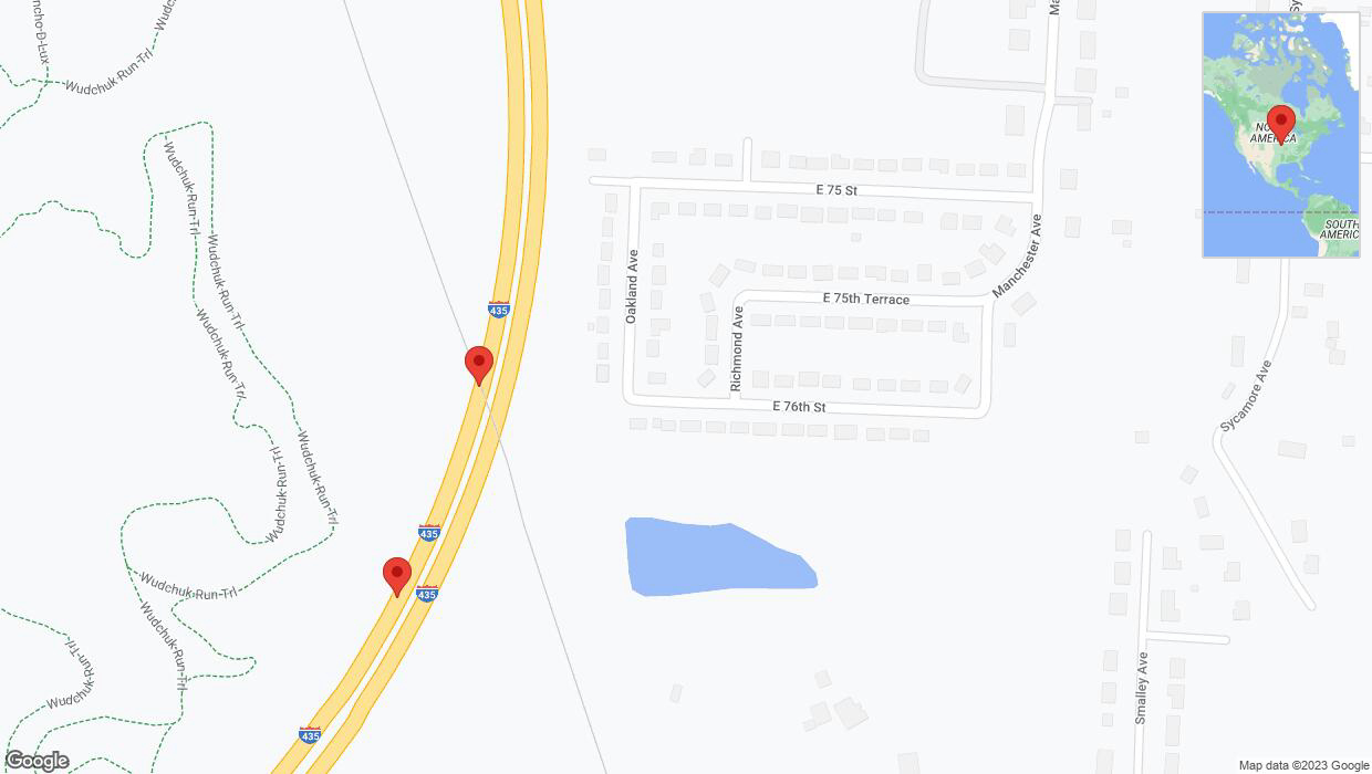A detailed map that shows the affected road due to 'Broken down vehicle on southbound I-435 in Kansas City' on September 22nd at 5:01 p.m.