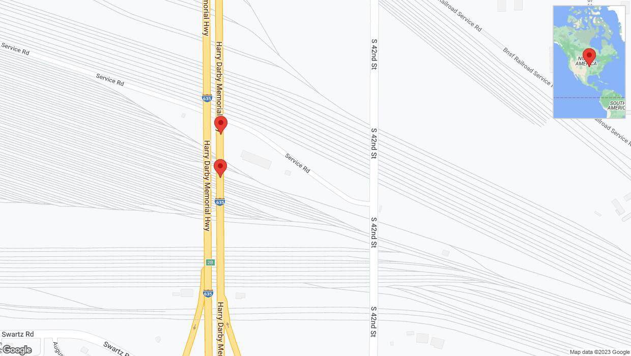 A detailed map that shows the affected road due to 'Broken down vehicle on northbound I-635 in Kansas City' on September 22nd at 7:55 p.m.