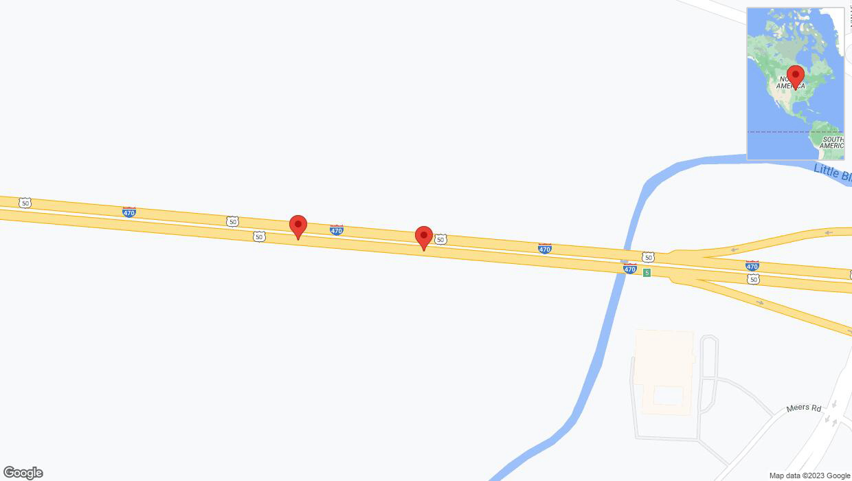 A detailed map that shows the affected road due to 'Broken down vehicle on eastbound I-470 in Kansas City' on September 22nd at 6:25 p.m.