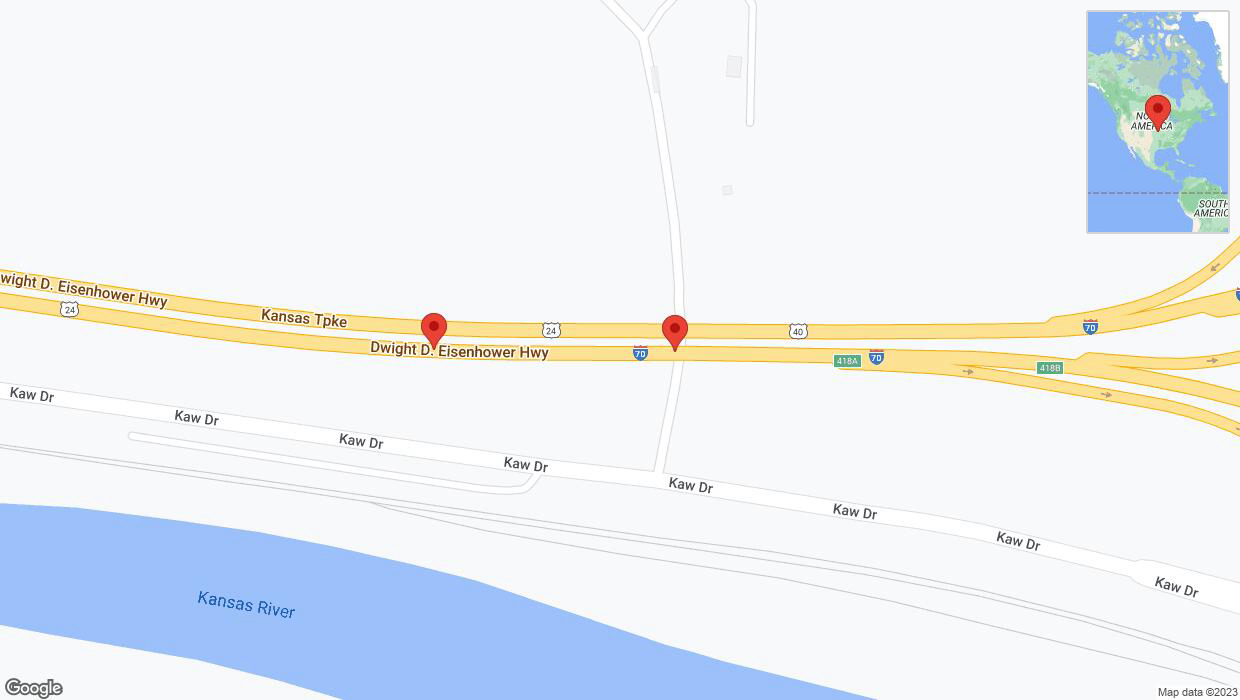 A detailed map that shows the affected road due to 'Broken down vehicle on eastbound I-70 in Kansas City' on September 22nd at 5:37 p.m.
