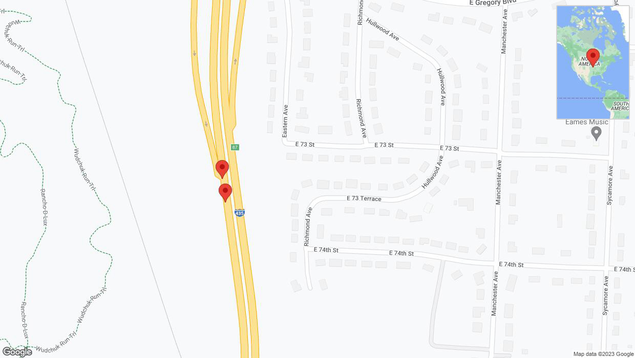 A detailed map that shows the affected road due to 'Broken down vehicle on southbound I-435 in Kansas City' on September 22nd at 6:07 p.m.