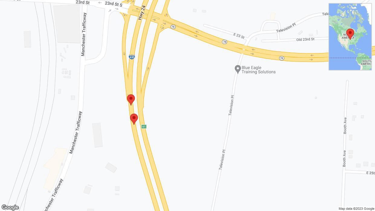 A detailed map that shows the affected road due to 'Broken down vehicle on southbound I-435 in Kansas City' on September 22nd at 5:37 p.m.