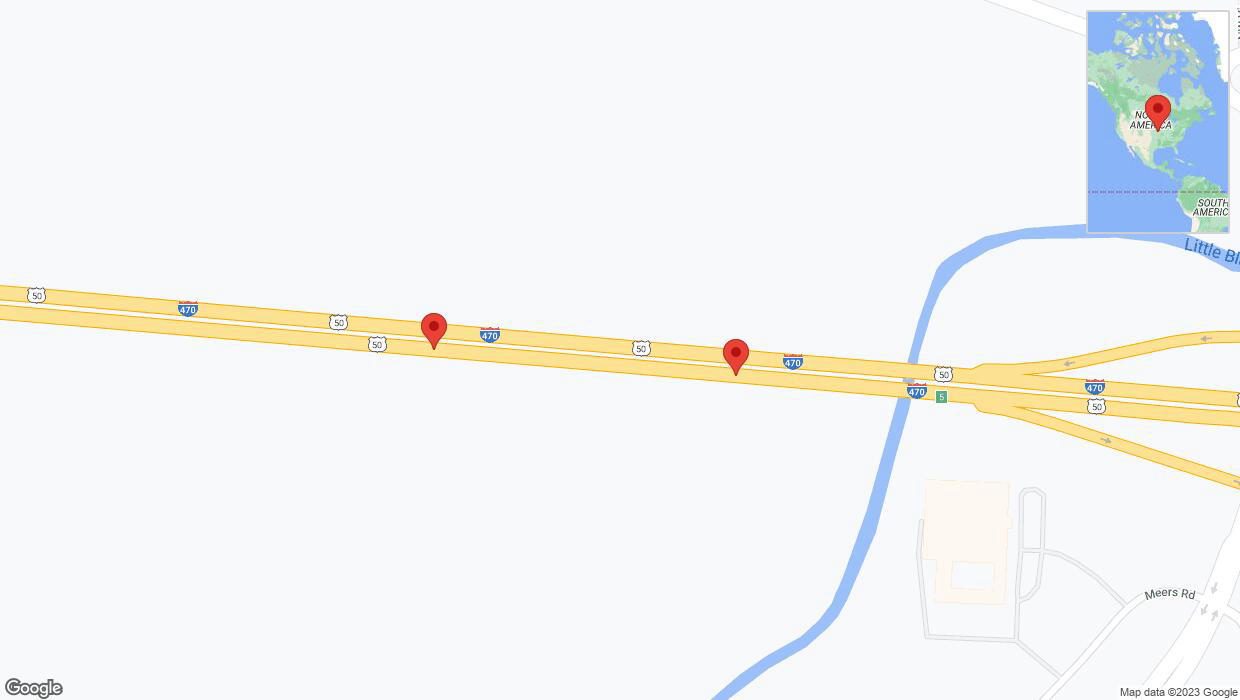 A detailed map that shows the affected road due to 'Broken down vehicle on eastbound I-470 in Kansas City' on September 22nd at 5:43 p.m.