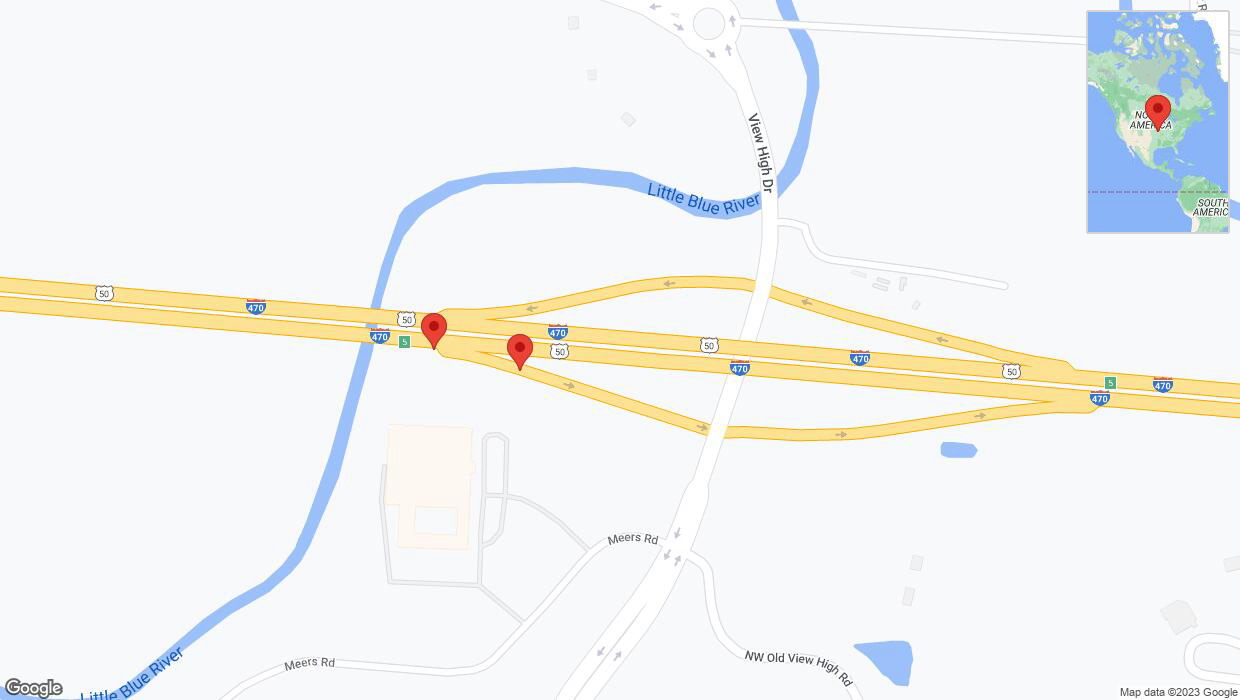 A detailed map that shows the affected road due to 'Broken down vehicle on View High Drive in Kansas City' on September 22nd at 5:49 p.m.