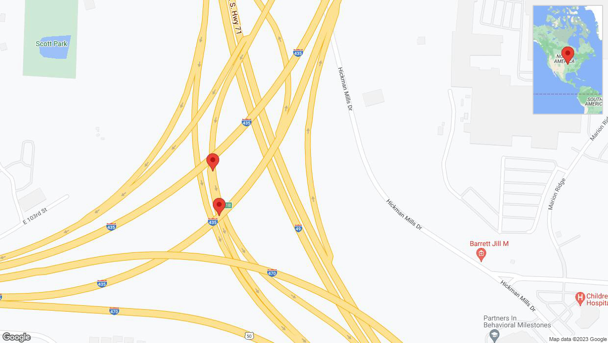 A detailed map that shows the affected road due to 'Broken down vehicle on Interstate 435 in Kansas City' on September 22nd at 6:13 p.m.