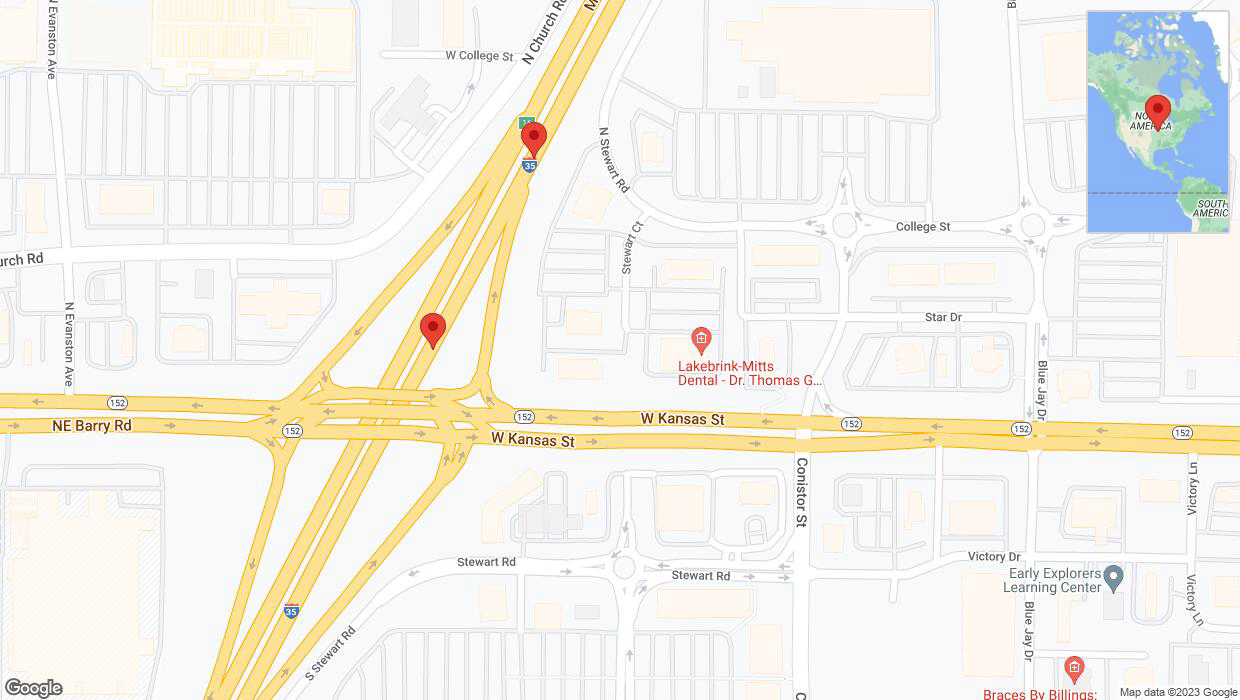 A detailed map that shows the affected road due to 'Broken down vehicle on northbound I-35 in Liberty' on September 22nd at 7:43 p.m.
