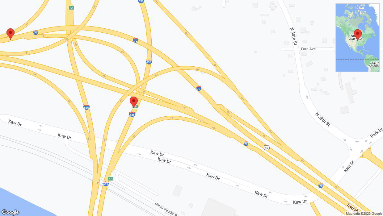 A detailed map that shows the affected road due to 'Kansas City: Harry Darby Memorial Highway temporarily closed' on September 22nd at 11:49 p.m.