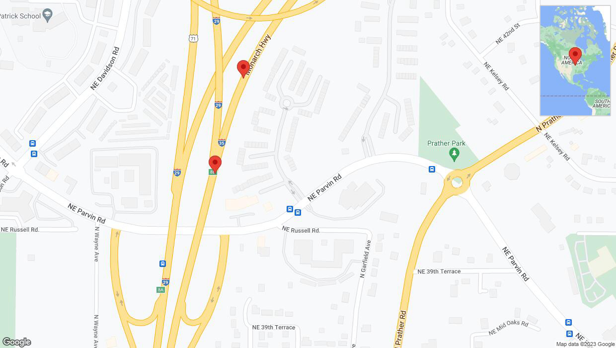 A detailed map that shows the affected road due to 'Broken down vehicle on northbound I-35 North in Kansas City' on September 23rd at 7:25 p.m.