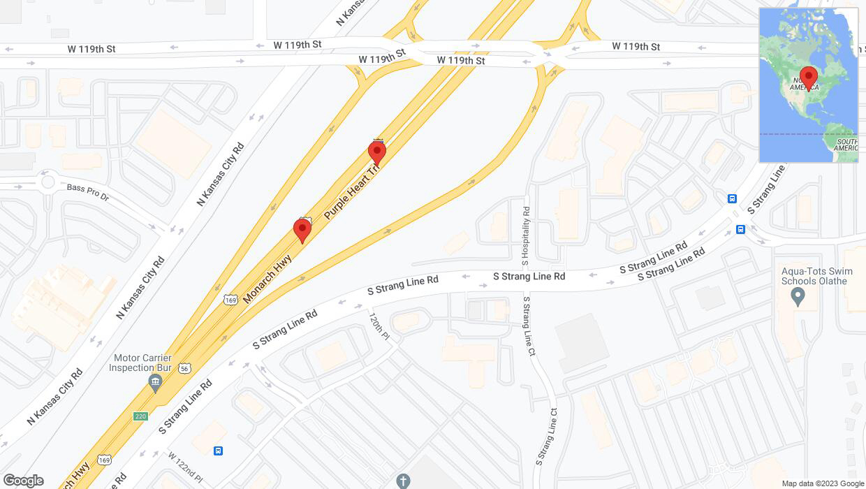 A detailed map that shows the affected road due to 'Warning: Crash on eastbound I-35 in Olathe' on September 23rd at 4:19 p.m.