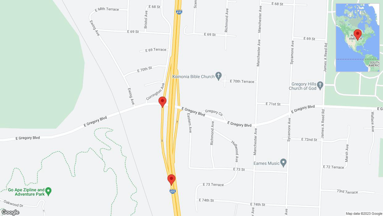 A detailed map that shows the affected road due to 'Broken down vehicle on Strupwood Court in Kansas City' on September 23rd at 2:07 p.m.