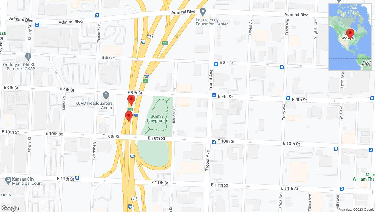 A detailed map that shows the affected road due to 'Broken down vehicle on eastbound I-70 in Kansas City' on September 23rd at 5:01 p.m.