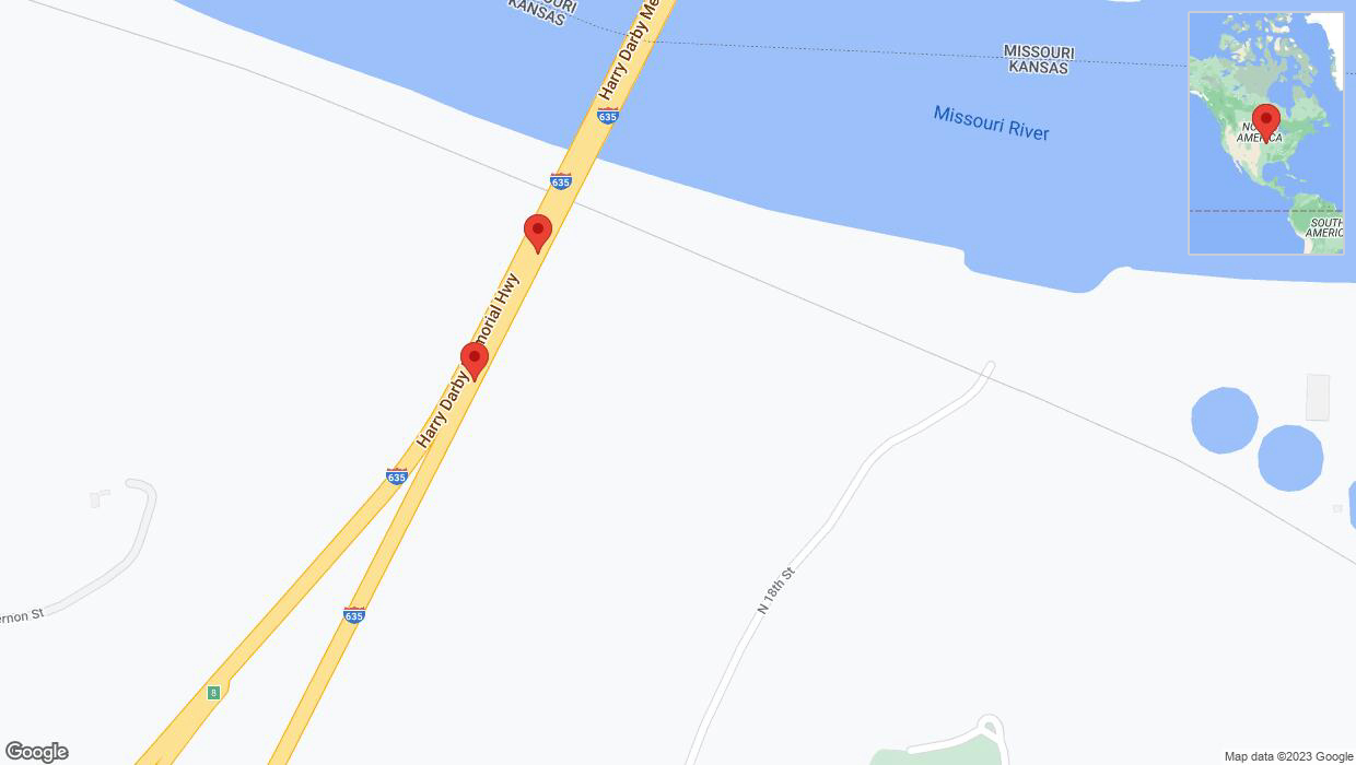 A detailed map that shows the affected road due to 'Broken down vehicle on northbound I-635 in Kansas City' on September 24th at 12:43 p.m.