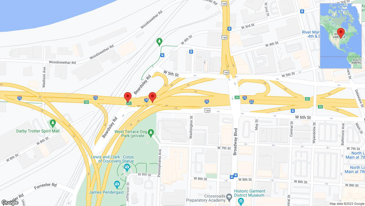 A detailed map that shows the affected road due to 'Broken down vehicle on eastbound I-70 in Kansas City' on September 24th at 12:31 p.m.