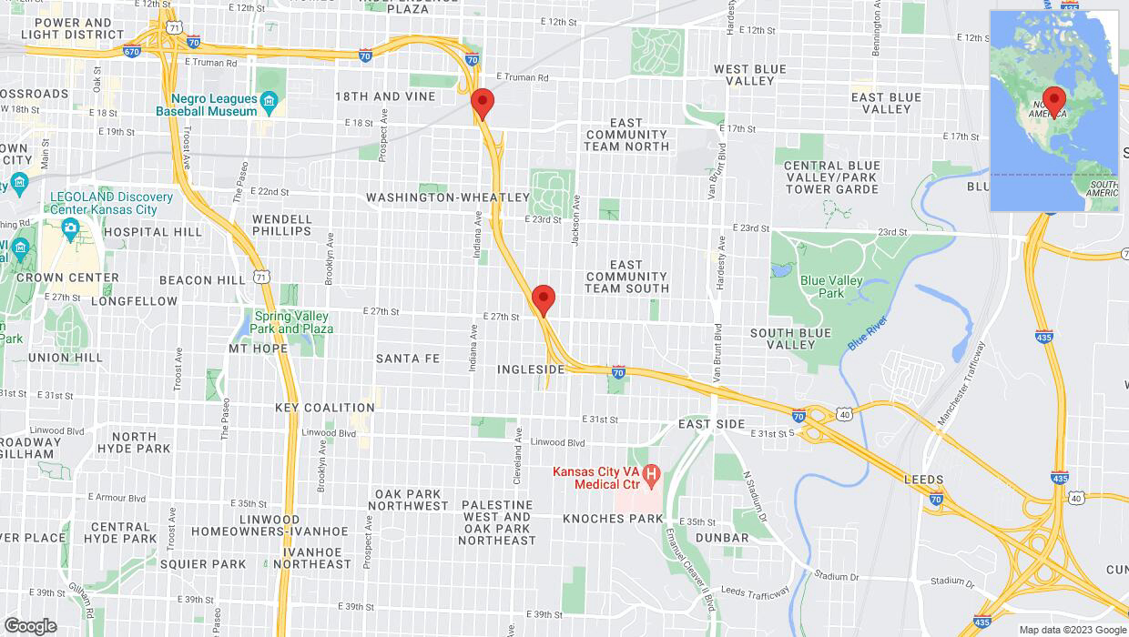 A detailed map that shows the affected road due to 'Incident on westbound I-70 in Kansas City' on September 24th at 12:49 p.m.