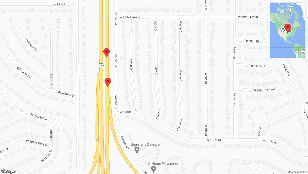 A detailed map that shows the affected road due to 'Broken down vehicle on northbound US-69 in Overland Park' on September 24th at 3:07 p.m.