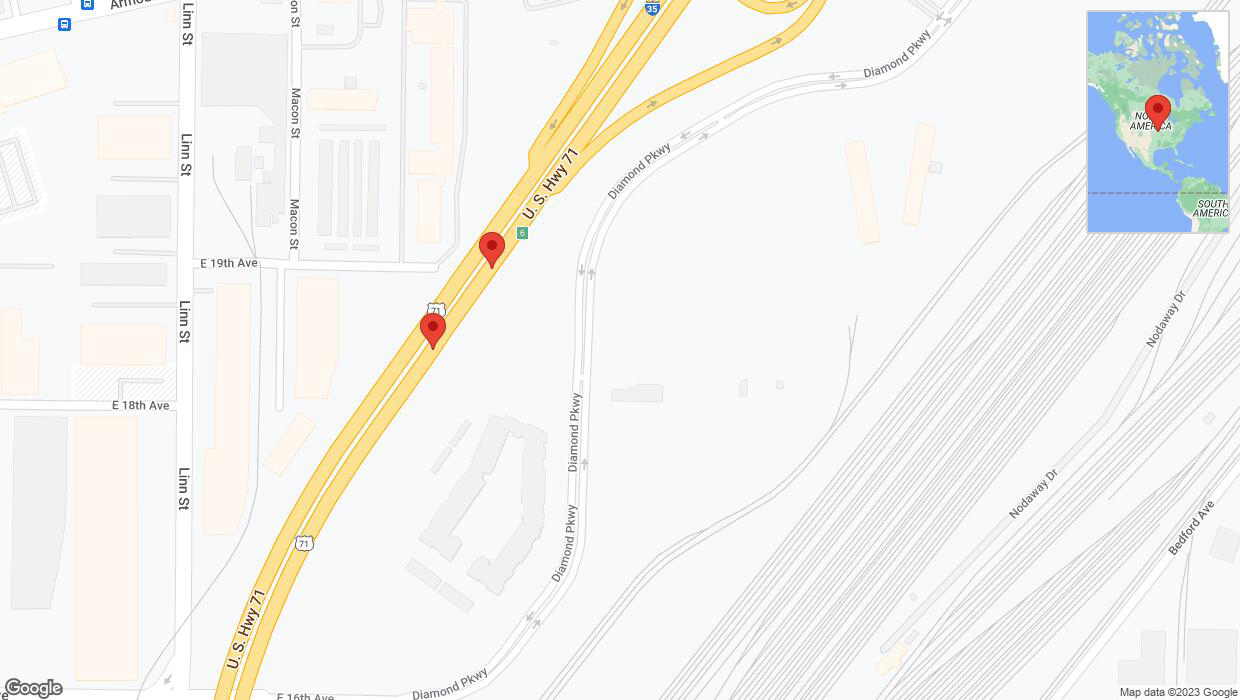 A detailed map that shows the affected road due to 'Broken down vehicle on northbound I-29/I-35 in North Kansas City' on September 24th at 5:13 p.m.