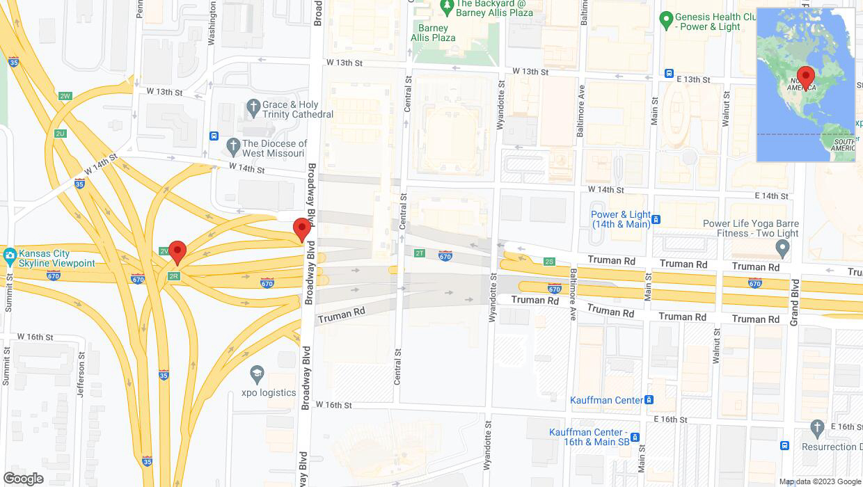 A detailed map that shows the affected road due to 'Broken down vehicle on Broadway Boulevard in Kansas City' on September 24th at 7:31 p.m.