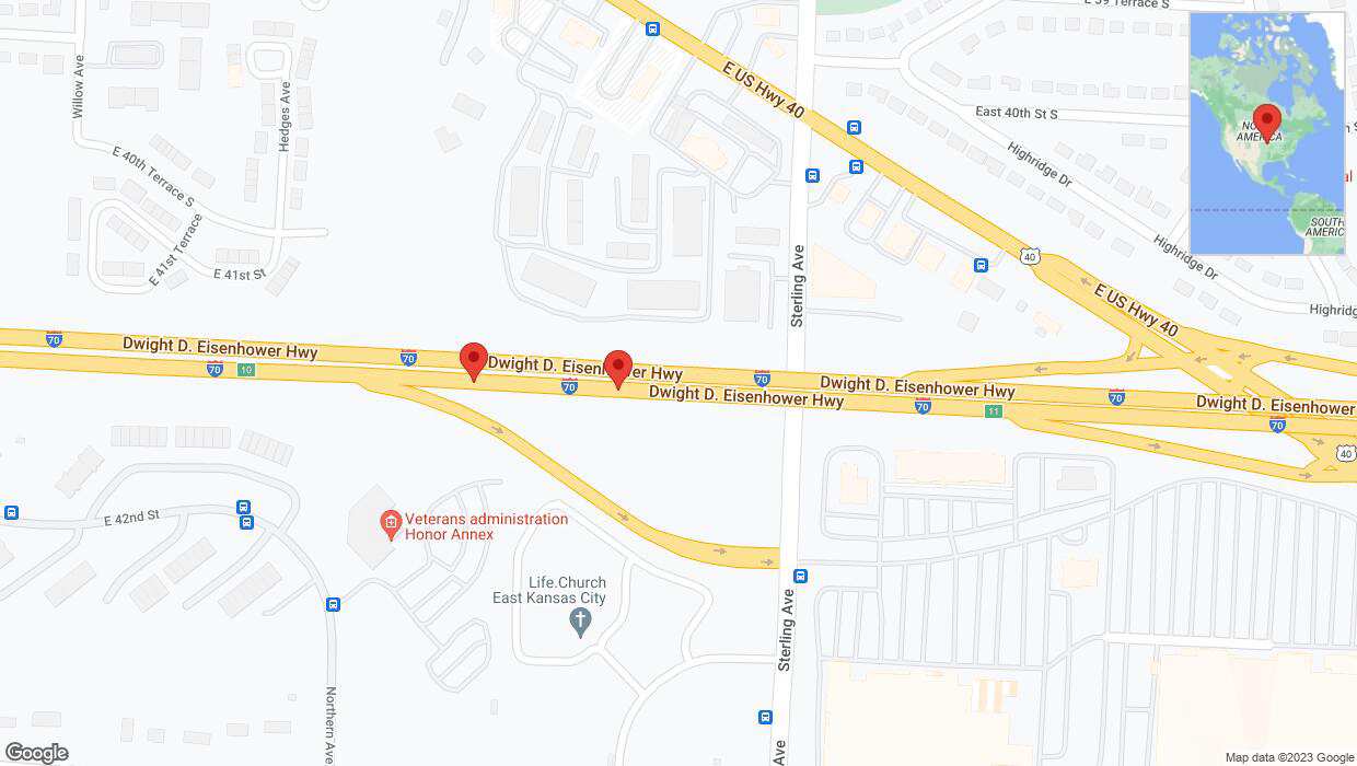 A detailed map that shows the affected road due to 'Warning: Crash on eastbound I-70 in Kansas City' on October 1st at 9:39 p.m.