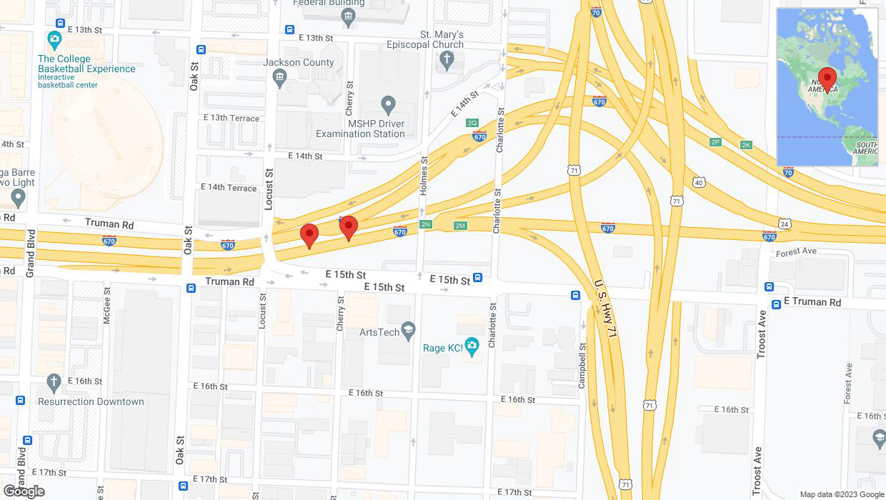 A detailed map that shows the affected road due to 'Broken down vehicle on eastbound I-670 in Kansas City' on September 25th at 12:19 p.m.