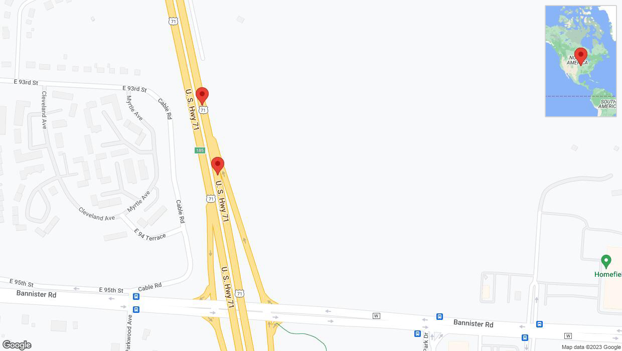 A detailed map that shows the affected road due to 'Broken down vehicle on northbound I-40/US-71 in Kansas City' on September 25th at 12:25 p.m.