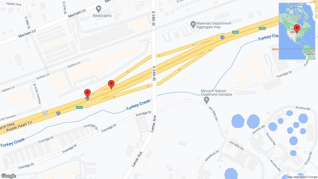 A detailed map that shows the affected road due to 'Broken down vehicle on southbound I-35 in Kansas City' on September 25th at 1:07 p.m.