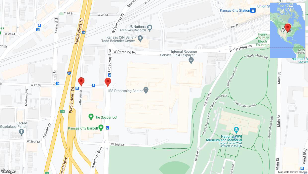 A detailed map that shows the affected road due to 'West 25 Street closed in Kansas City' on September 25th at 8:19 p.m.