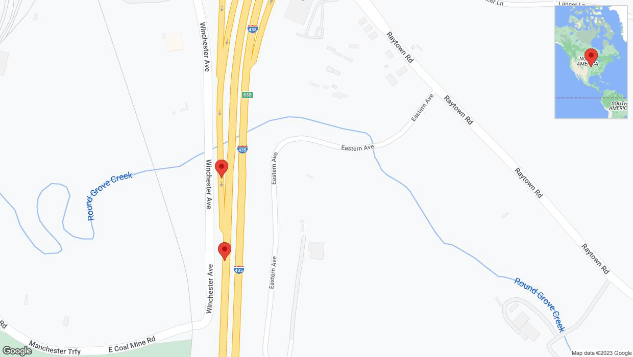 A detailed map that shows the affected road due to 'Broken down vehicle on Eastern Avenue in Kansas City' on September 25th at 2:25 p.m.