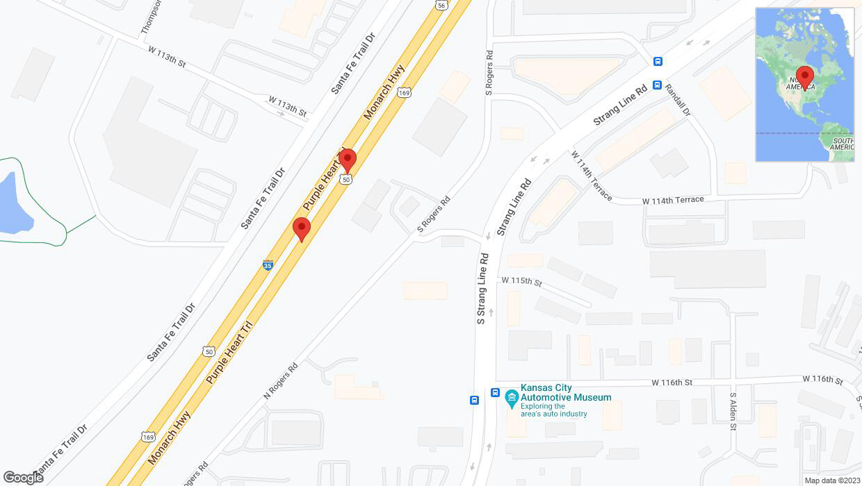 A detailed map that shows the affected road due to 'Broken down vehicle on eastbound I-35 in Olathe' on September 25th at 4:31 p.m.