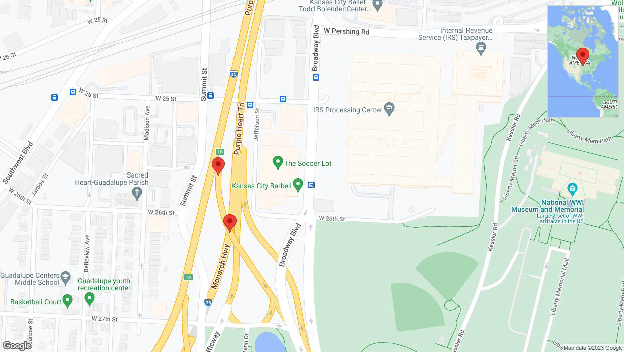 A detailed map that shows the affected road due to 'Broken down vehicle on Summit Street in Kansas City' on September 25th at 2:07 p.m.