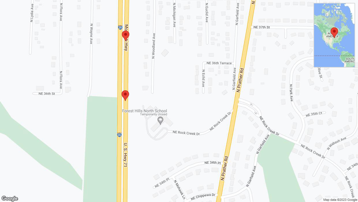 A detailed map that shows the affected road due to 'Broken down vehicle on northbound I-29/I-35 in Kansas City' on September 25th at 4:07 p.m.