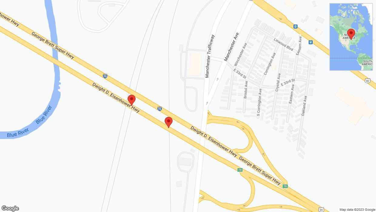 A detailed map that shows the affected road due to 'Broken down vehicle on eastbound I-70 in Kansas City' on September 25th at 2:49 p.m.