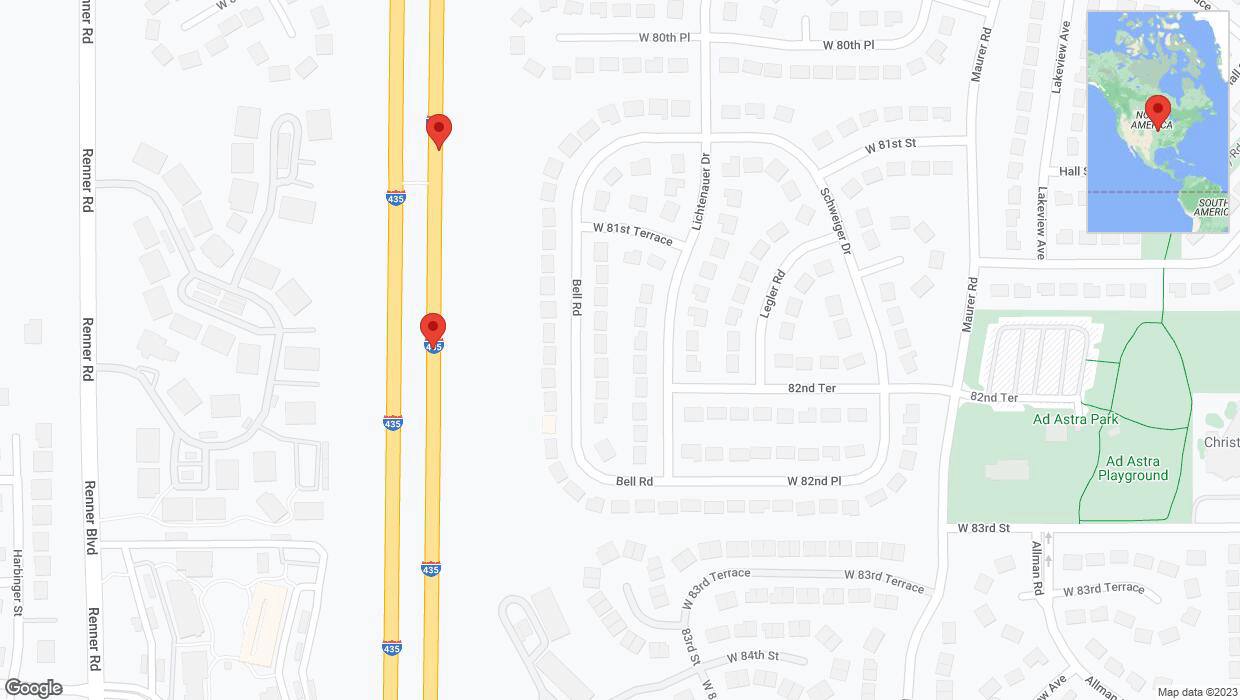 A detailed map that shows the affected road due to 'Broken down vehicle on northbound I-435 in Lenexa' on September 25th at 2:55 p.m.