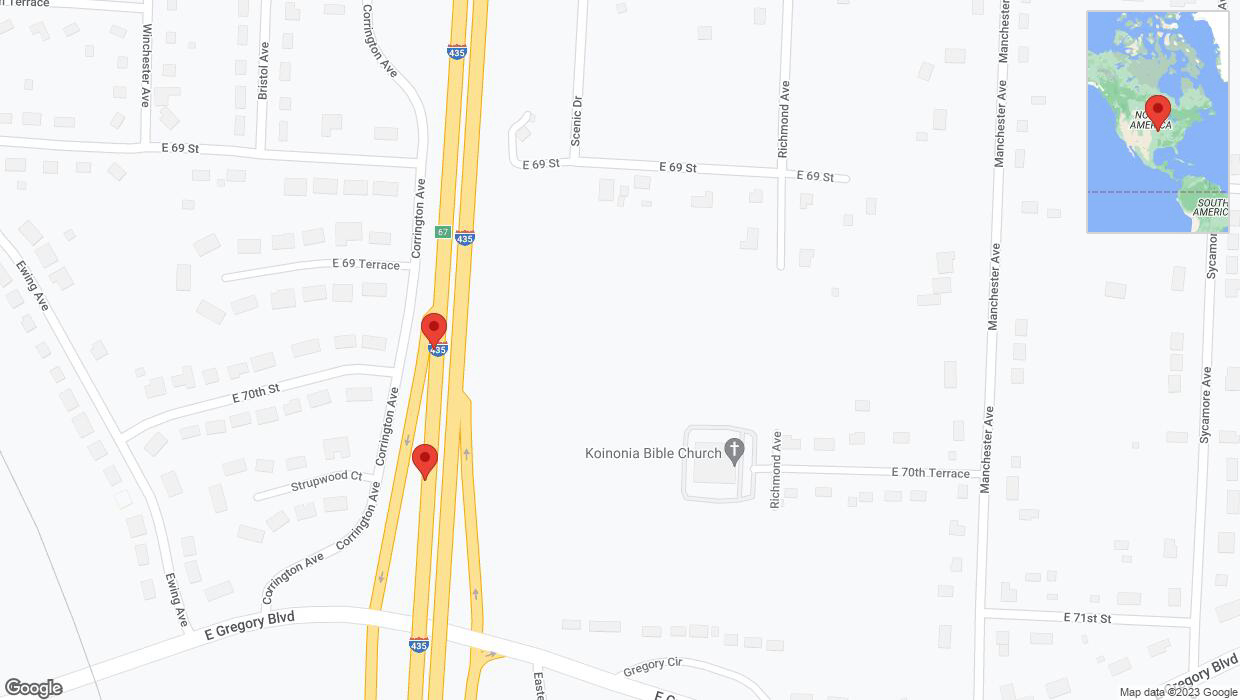 A detailed map that shows the affected road due to 'Broken down vehicle on southbound I-435 in Kansas City' on September 25th at 3:07 p.m.