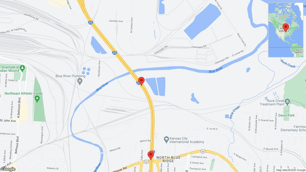 A detailed map that shows the affected road due to 'Warning in Independence: Crash reported on southbound I-435' on September 25th at 3:19 p.m.