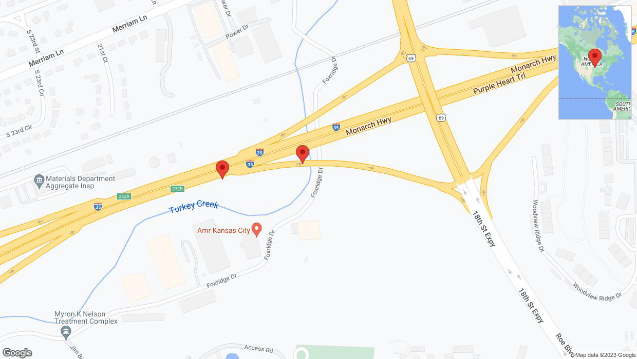 A detailed map that shows the affected road due to 'Broken down vehicle on northbound US-69 North in Kansas City' on September 25th at 4:31 p.m.