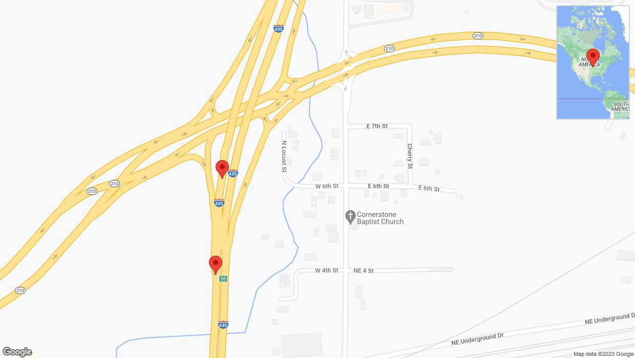 A detailed map that shows the affected road due to 'Broken down vehicle on southbound I-435 in Randolph' on September 25th at 4:25 p.m.