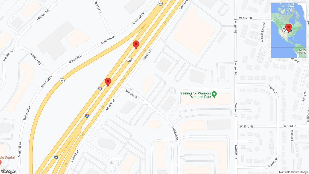 A detailed map that shows the affected road due to 'Crash reported on eastbound I-35 in Lenexa' on September 25th at 5:13 p.m.