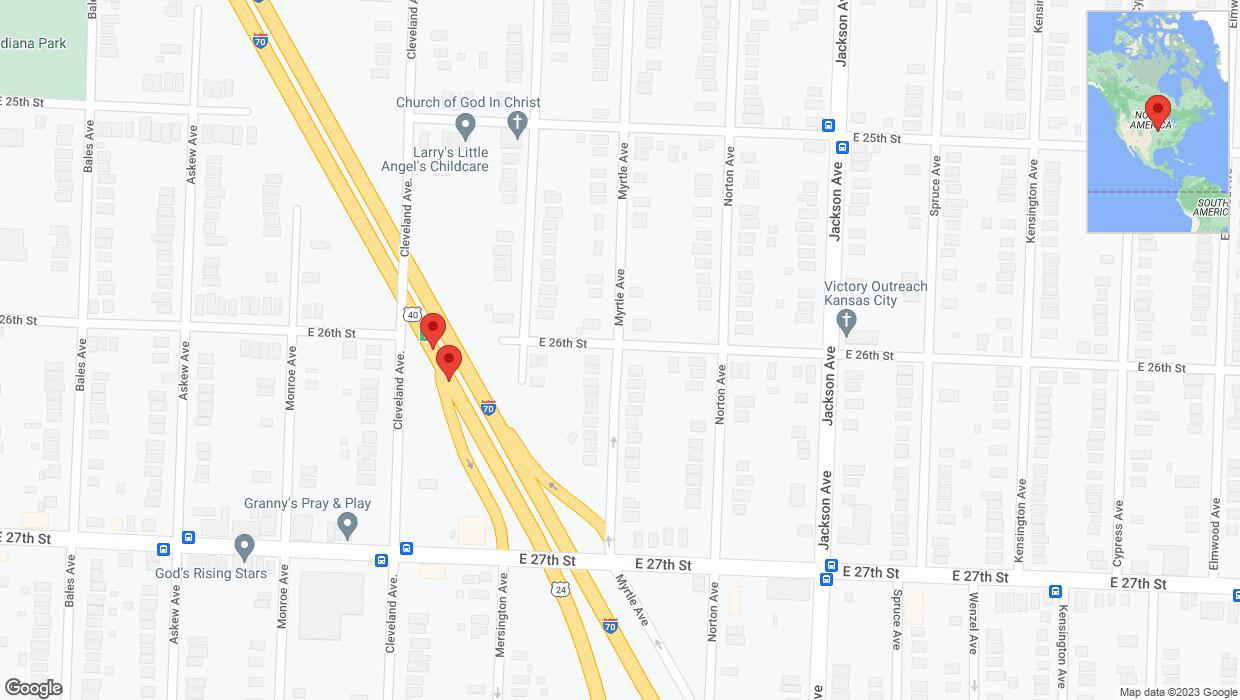 A detailed map that shows the affected road due to 'Broken down vehicle on eastbound I-70 in Kansas City' on September 25th at 5:55 p.m.